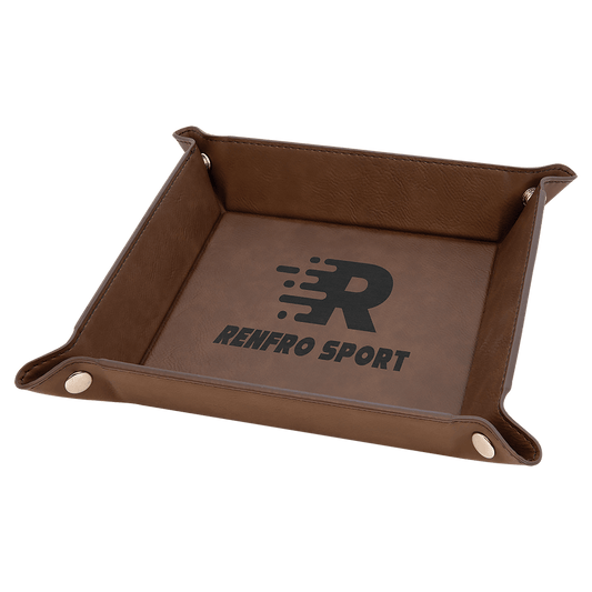 Personalized Dark Brown Leatherette Snap Up Tray - Leatherette