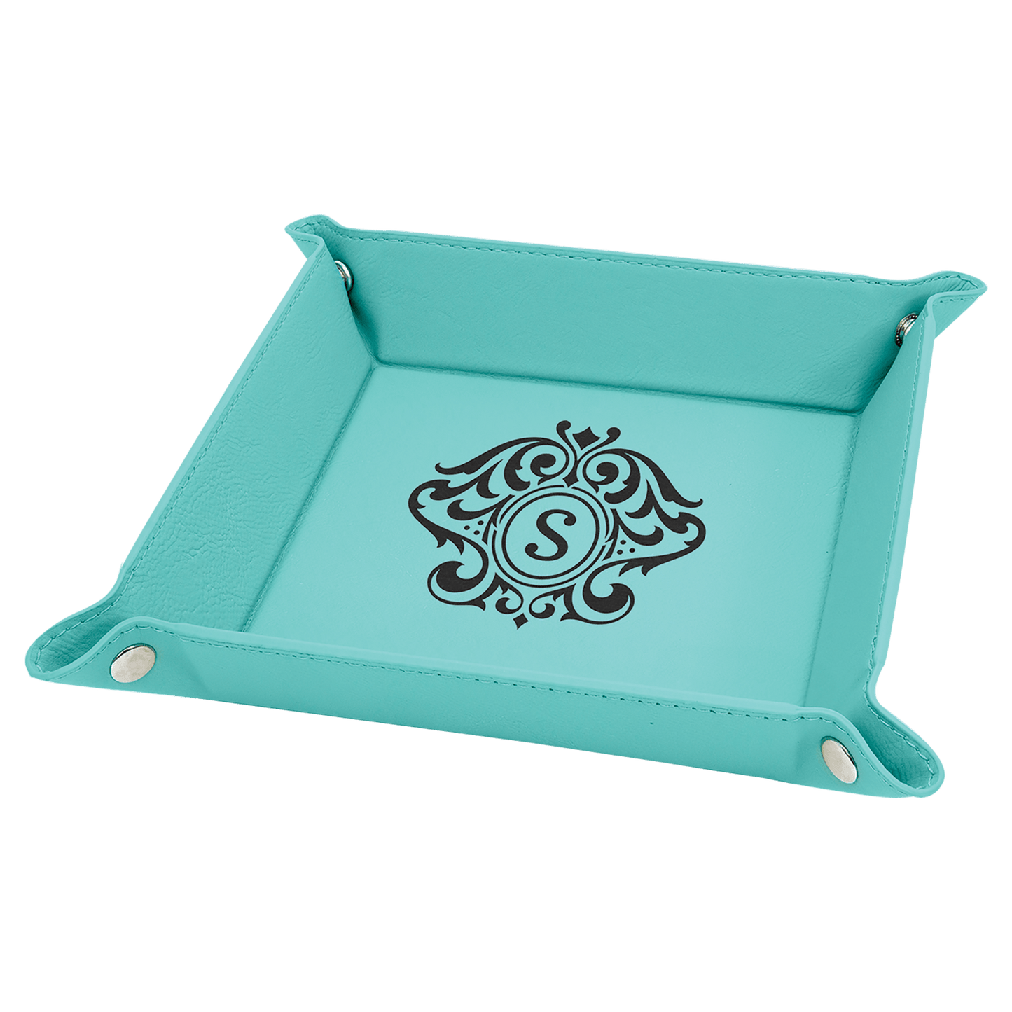 Personalized Teal Leatherette Snap Up Tray - Leatherette