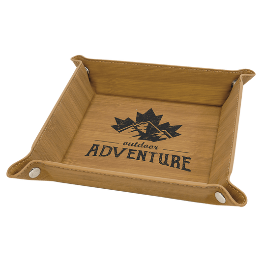 Personalized Bamboo Leatherette Snap Up Tray - Leatherette