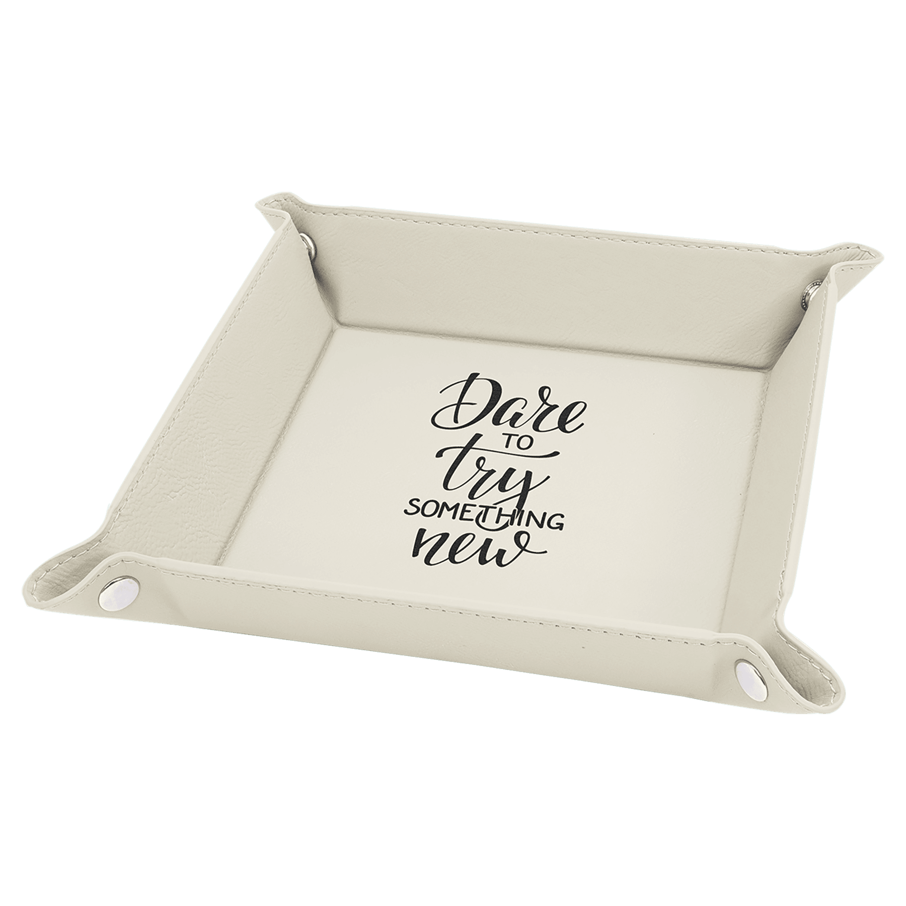 Personalized White Leatherette Snap Up Tray - Leatherette