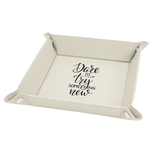 Personalized White Leatherette Snap Up Tray - Leatherette