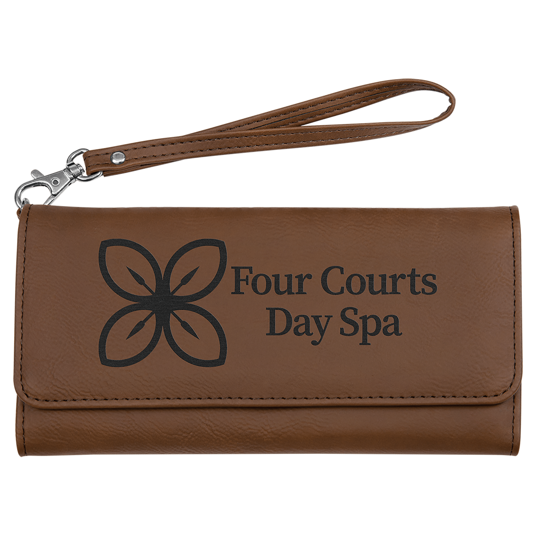 Personalized Dark Brown Leatherette Wallet with Strap - Leatherette
