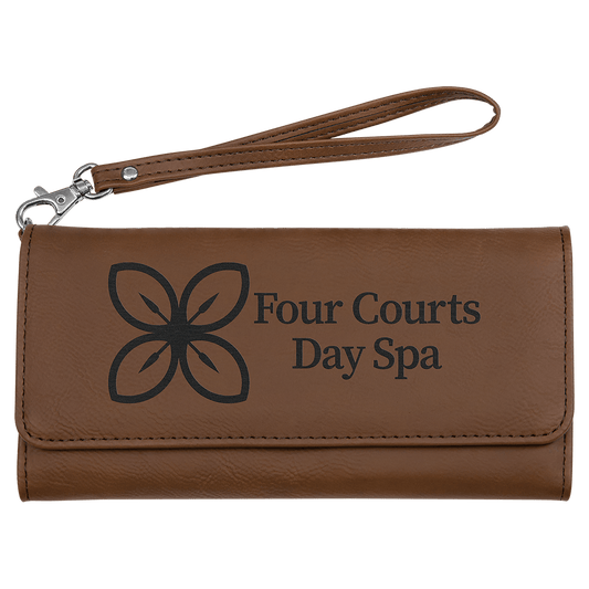 Personalized Dark Brown Leatherette Wallet with Strap - Leatherette