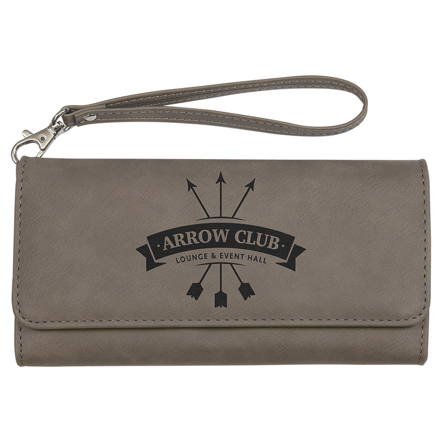 Personalized Gray Leatherette Wallet with Strap - Leatherette