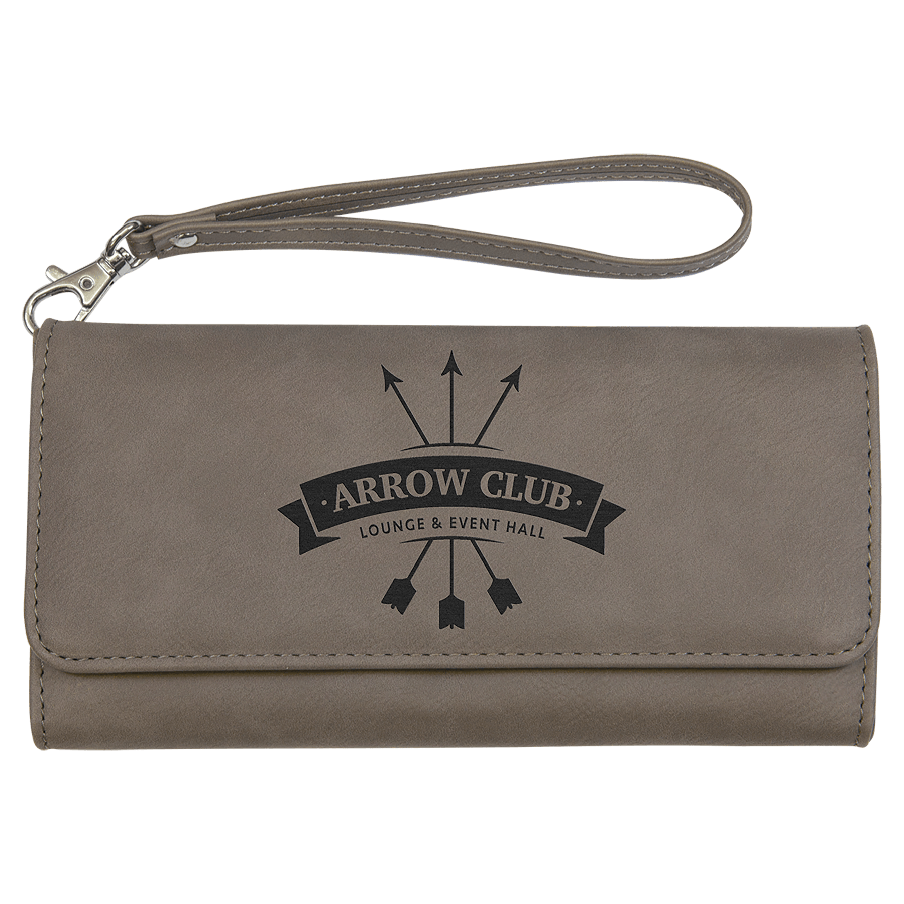 Personalized Gray Leatherette Wallet with Strap - Leatherette