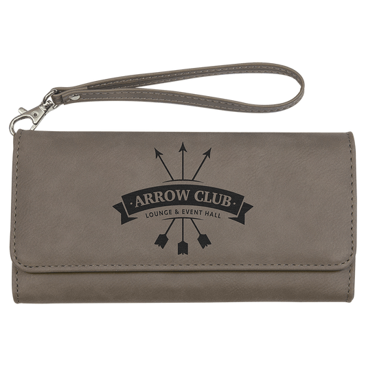 Personalized Gray Leatherette Wallet with Strap - Leatherette