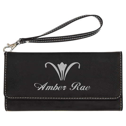 Personalized Black/Silver Leatherette Wallet with Strap - Leatherette