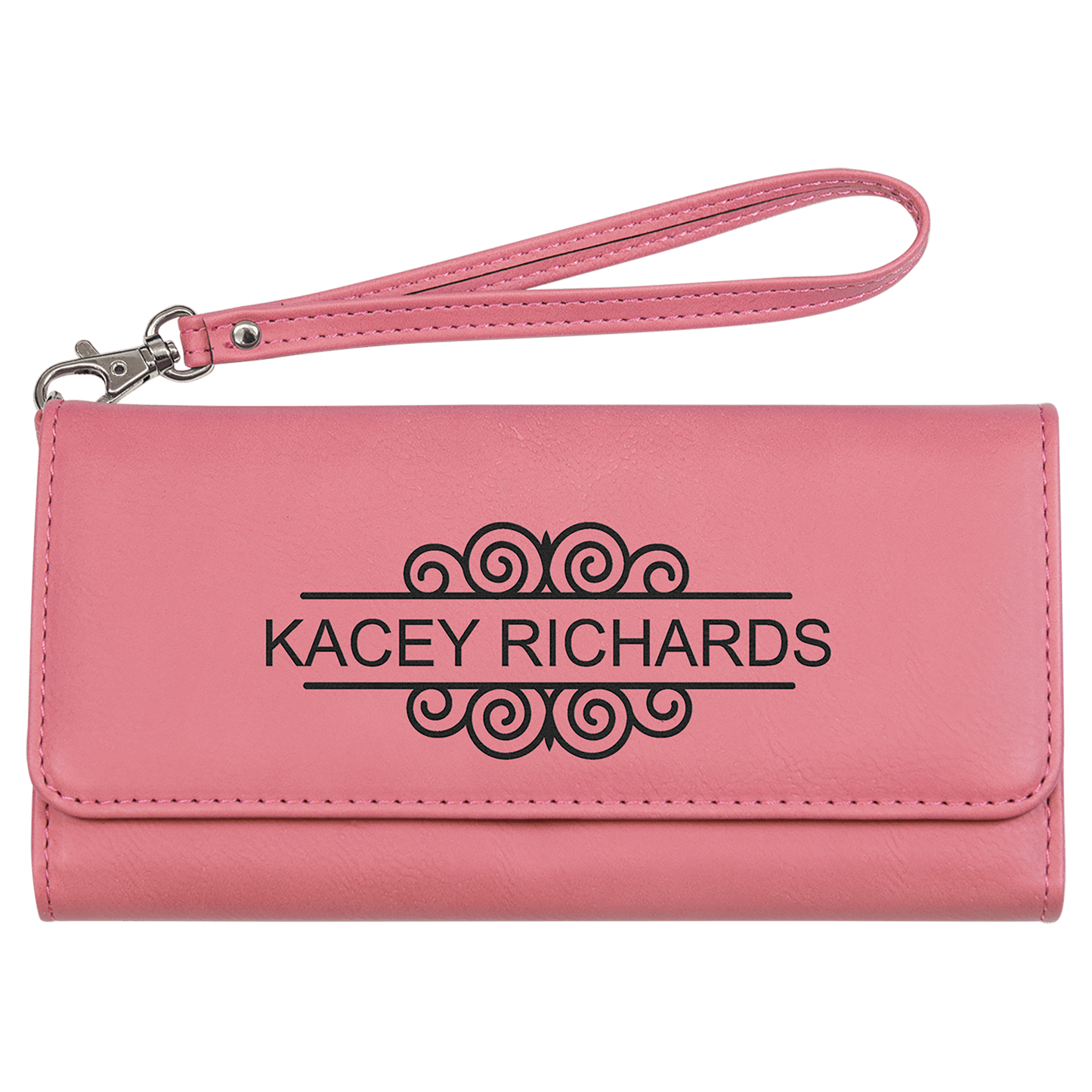Personalized Pink Leatherette Wallet with Strap - Leatherette
