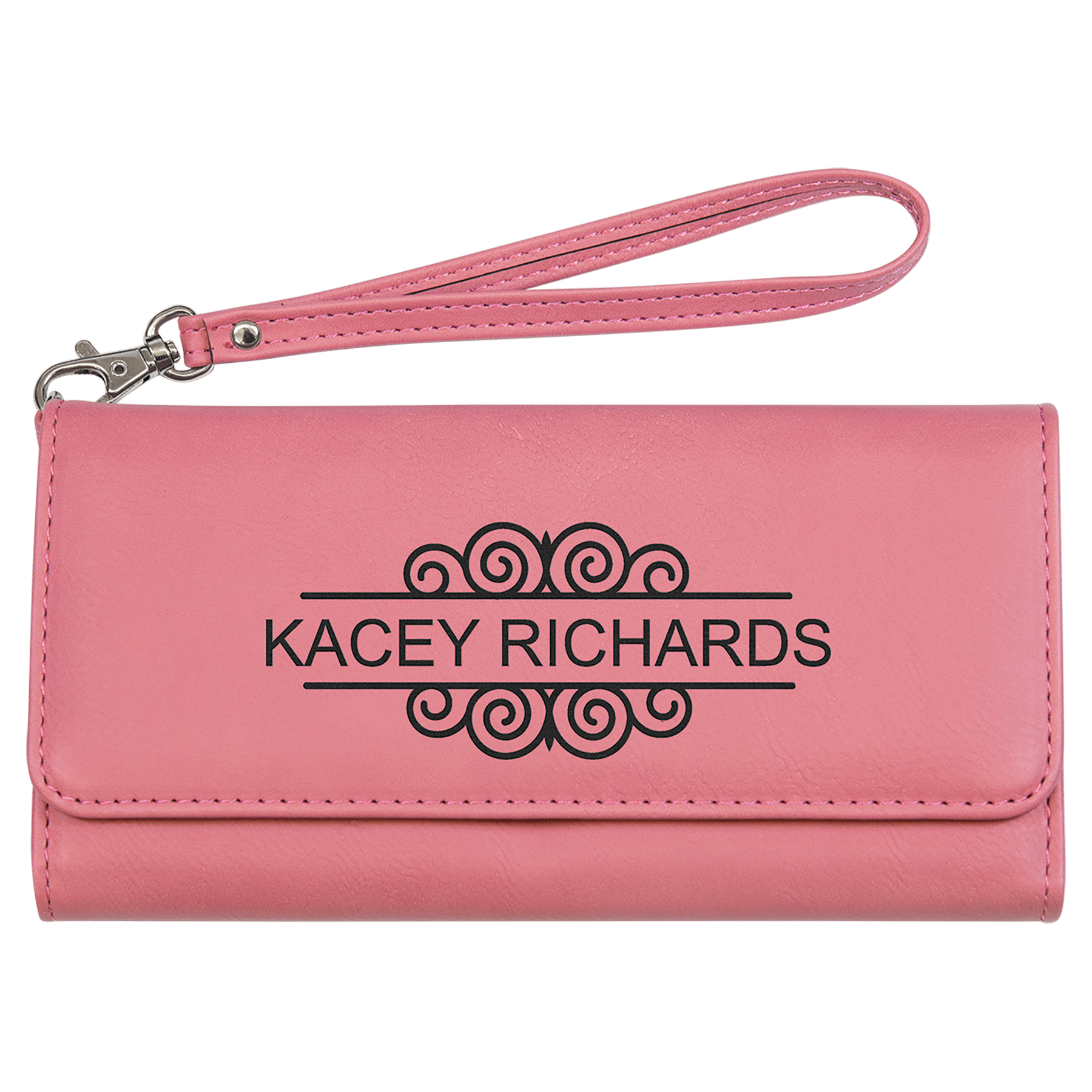 Personalized Pink Leatherette Wallet with Strap - Leatherette