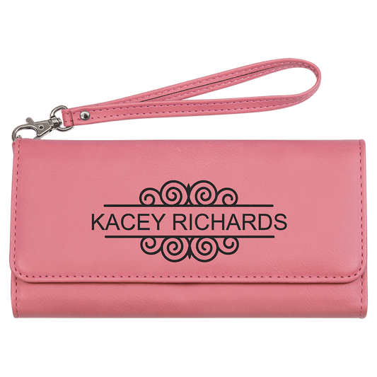 Personalized Pink Leatherette Wallet with Strap - Leatherette