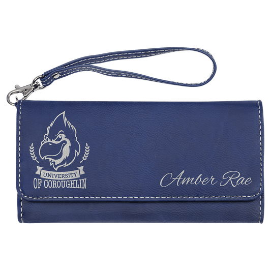 Personalized Blue/Silver Leatherette Wallet with Strap - Leatherette