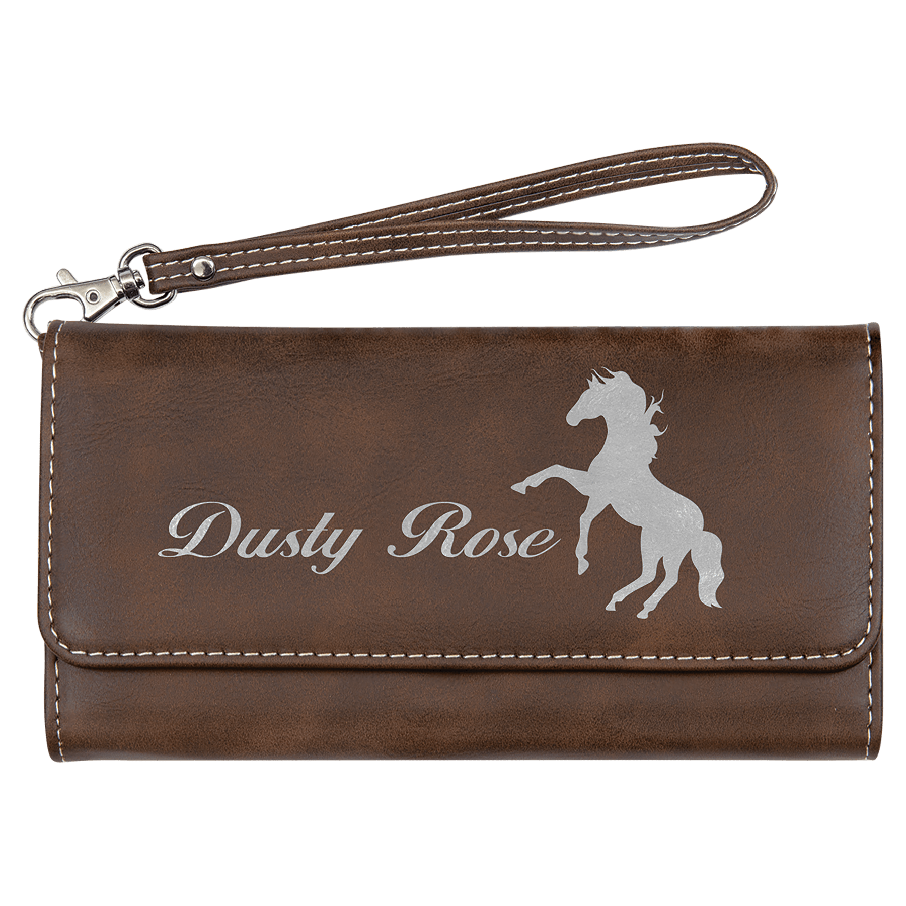 Personalized Rustic/Silver Leatherette Wallet with Strap - Leatherette