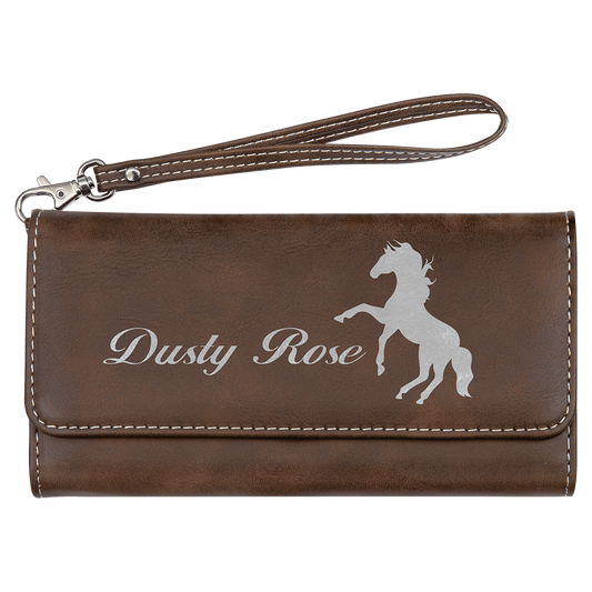 Personalized Rustic/Silver Leatherette Wallet with Strap - Leatherette