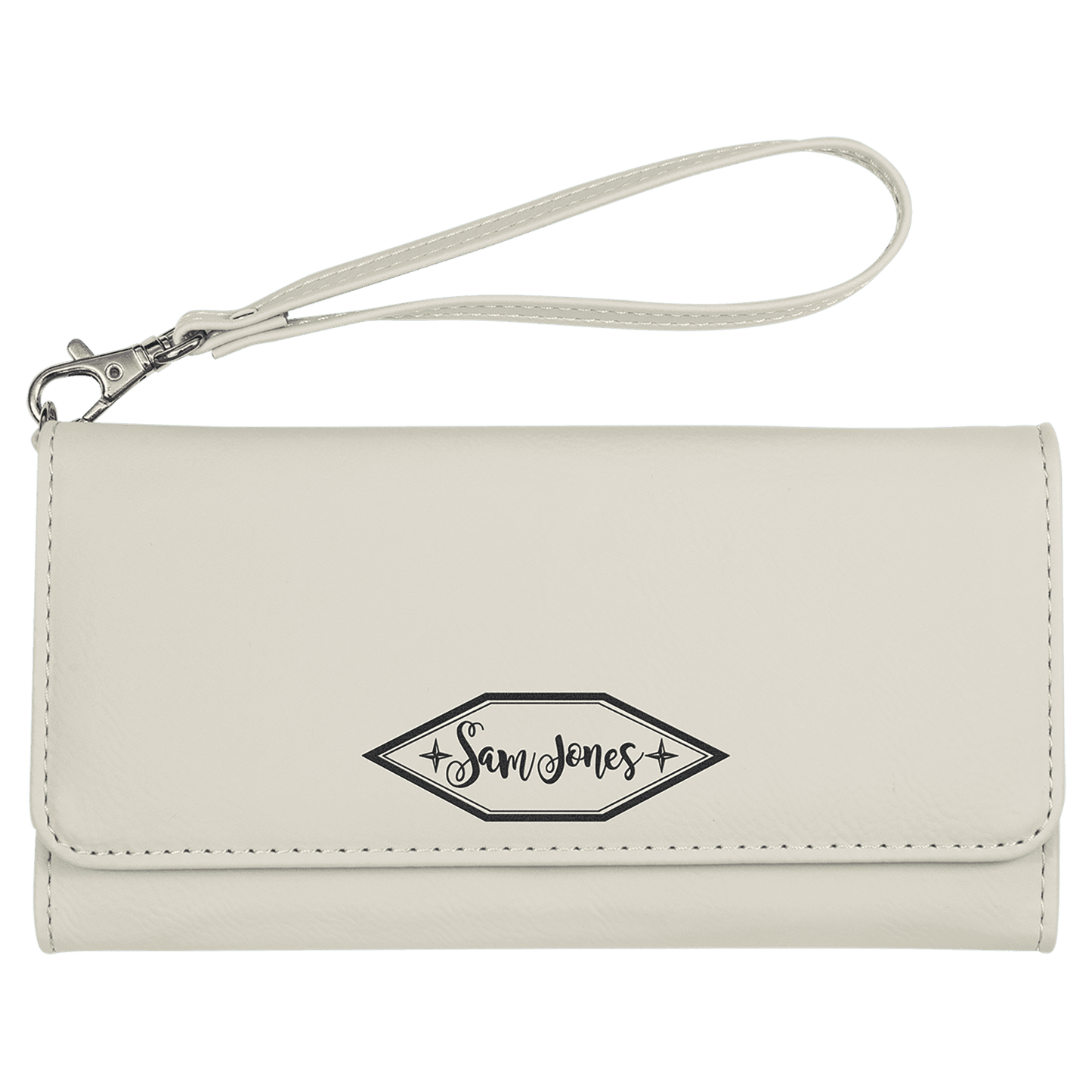 Personalized White Leatherette Wallet with Strap - Leatherette