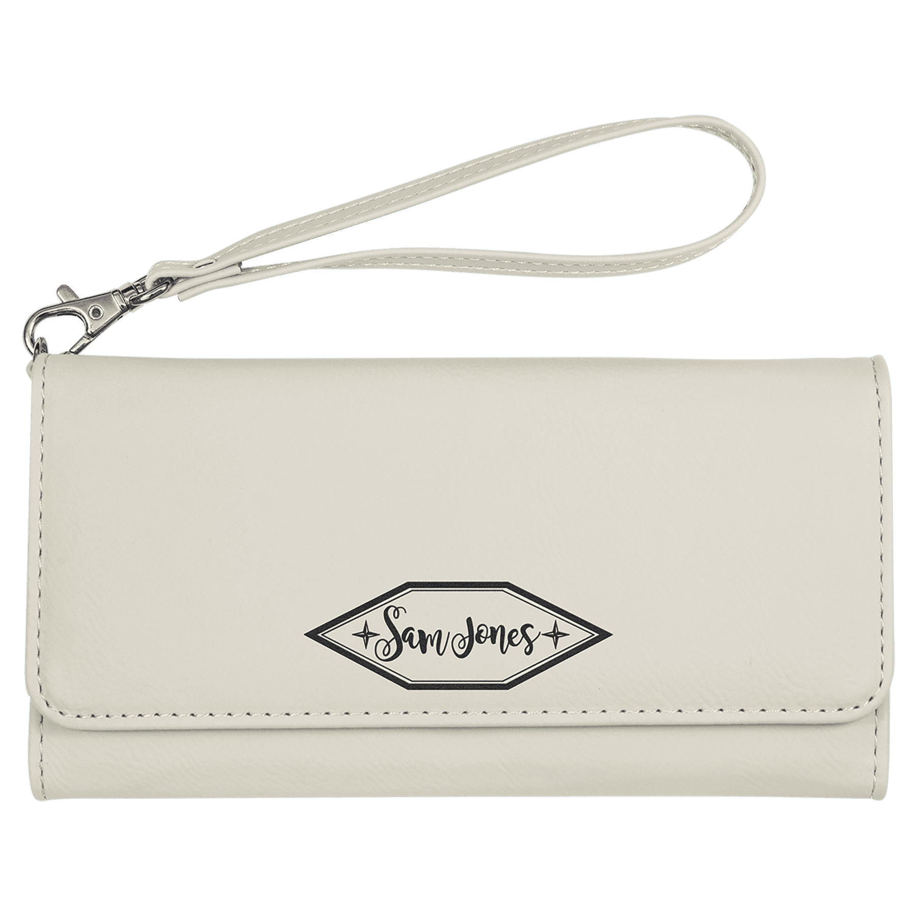 Personalized White Leatherette Wallet with Strap - Leatherette