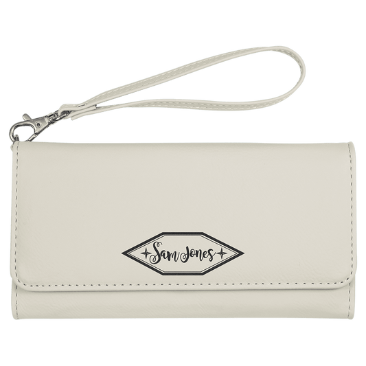 Personalized White Leatherette Wallet with Strap - Leatherette