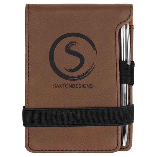 Personalized Dark Brown Leatherette Mini Notepad with Pen - Leatherette