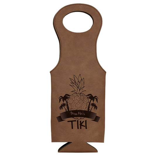 Custom Dark Brown Leatherette Wine Bag - Leatherette