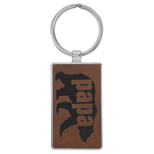 Dark Brown Leatherette Rectangle Keychain with Metal Personalized Photo Frame - Leatherette