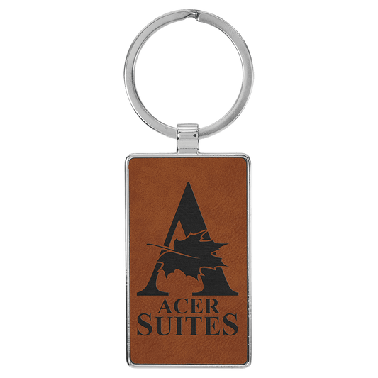Rawhide Leatherette Rectangle Keychain with Metal Personalized Photo Frame - Leatherette