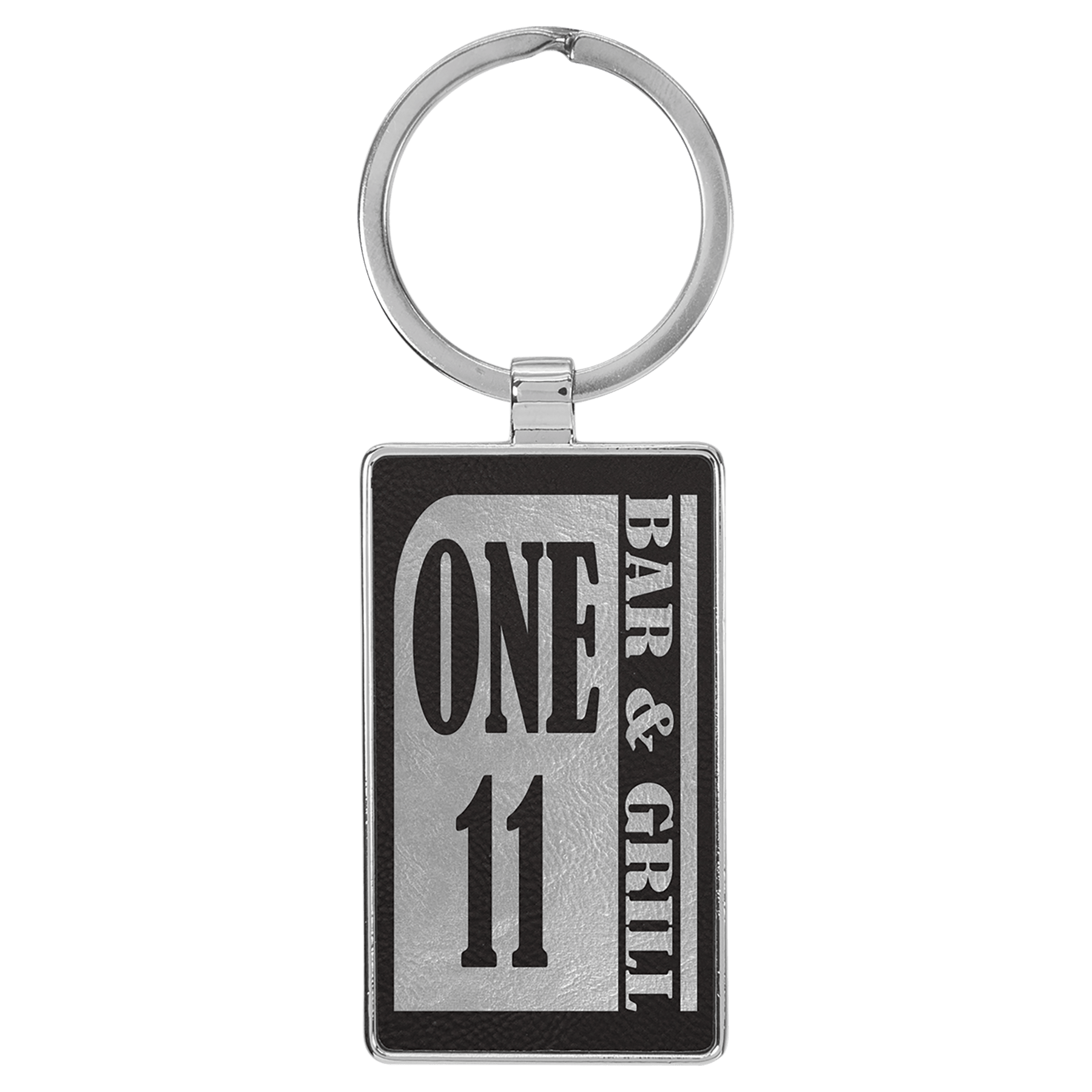 Black/Silver Leatherette Rectangle Keychain with Metal Personalized Photo Frame - Leatherette