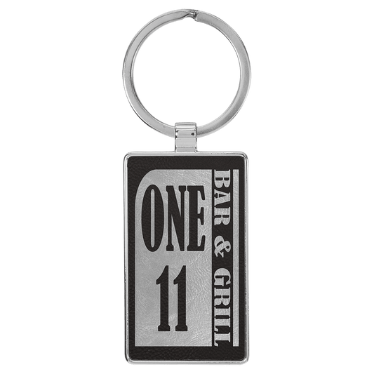 Black/Silver Leatherette Rectangle Keychain with Metal Personalized Photo Frame - Leatherette