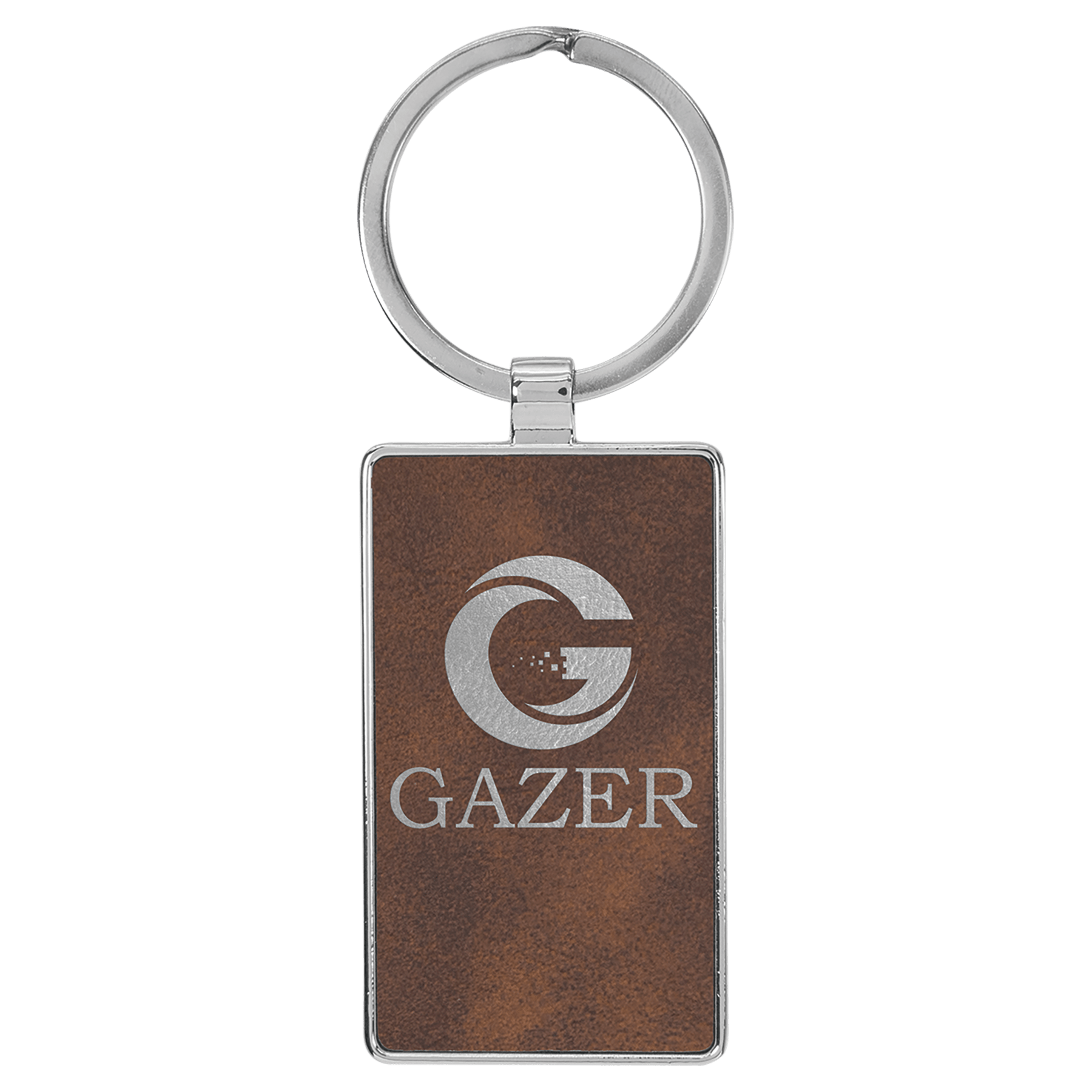 Rustic/Silver Leatherette Rectangle Keychain with Metal Personalized Photo Frame - Leatherette
