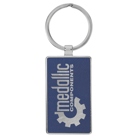 Blue/Silver Leatherette Rectangle Keychain with Metal Personalized Photo Frame - Leatherette