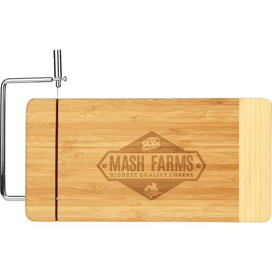 Custom Two-Tone Bamboo Cutting Board with Metal Cheese Cutter