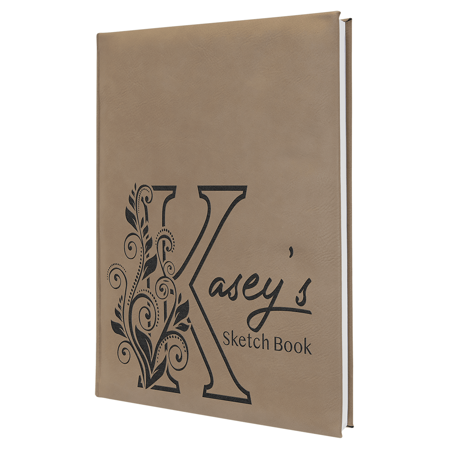 Personalized Light Brown Leatherette Sketch Book with White Unlined Paper - Leatherette