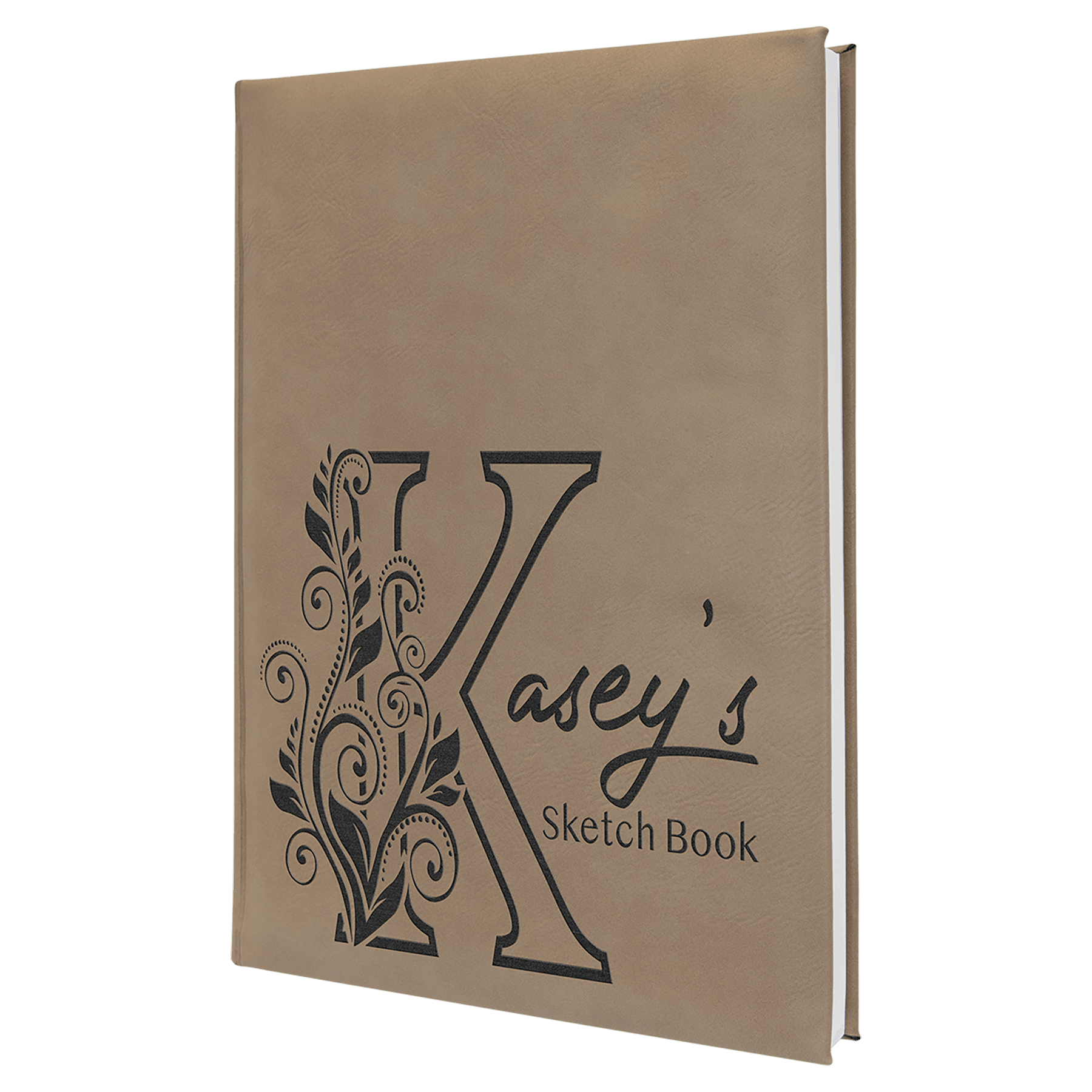 Personalized Light Brown Leatherette Sketch Book with White Unlined Paper - Leatherette