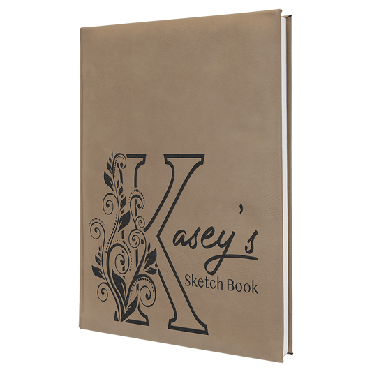 Personalized Light Brown Leatherette Sketch Book with White Unlined Paper - Leatherette