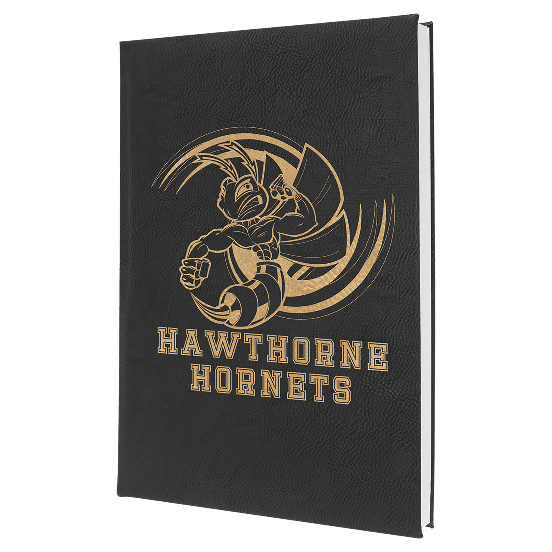 Personalized Black/Gold Leatherette Sketch Book with White Unlined Paper - Leatherette