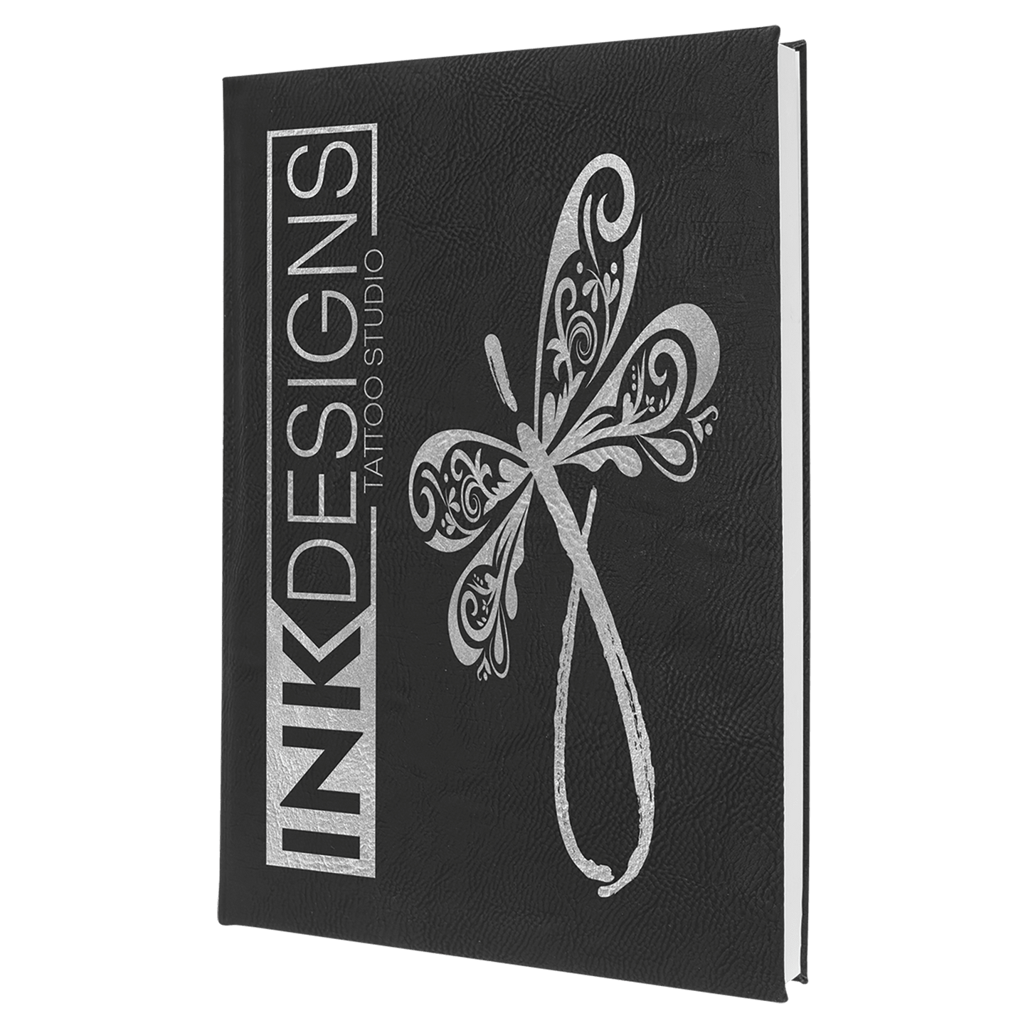 Personalized Black/Silver Leatherette Sketch Book with White Unlined Paper - Leatherette