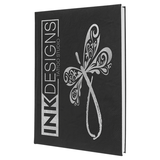 Personalized Black/Silver Leatherette Sketch Book with White Unlined Paper - Leatherette