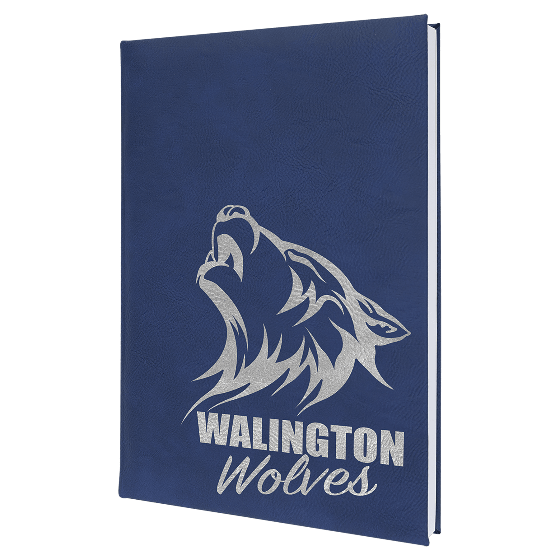 Personalized Blue/Silver Leatherette Sketch Book with White Unlined Paper - Leatherette