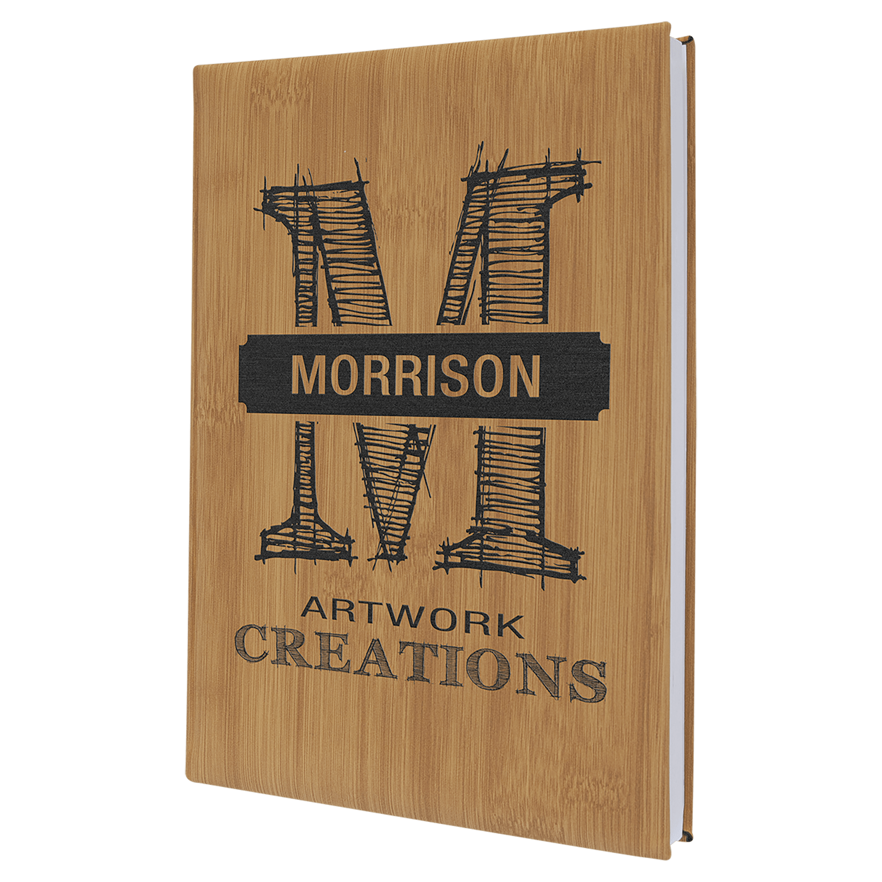 Personalized Bamboo Leatherette Sketch Book with White Unlined Paper - Leatherette