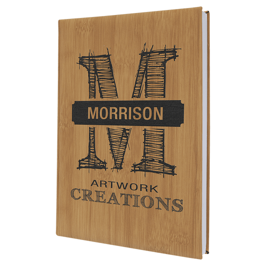 Personalized Bamboo Leatherette Sketch Book with White Unlined Paper - Leatherette