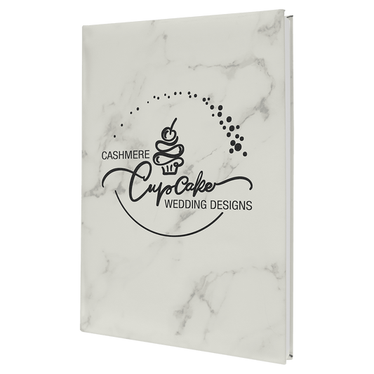 Personalized White Marble Leatherette Sketch Book with White Unlined Paper - Leatherette