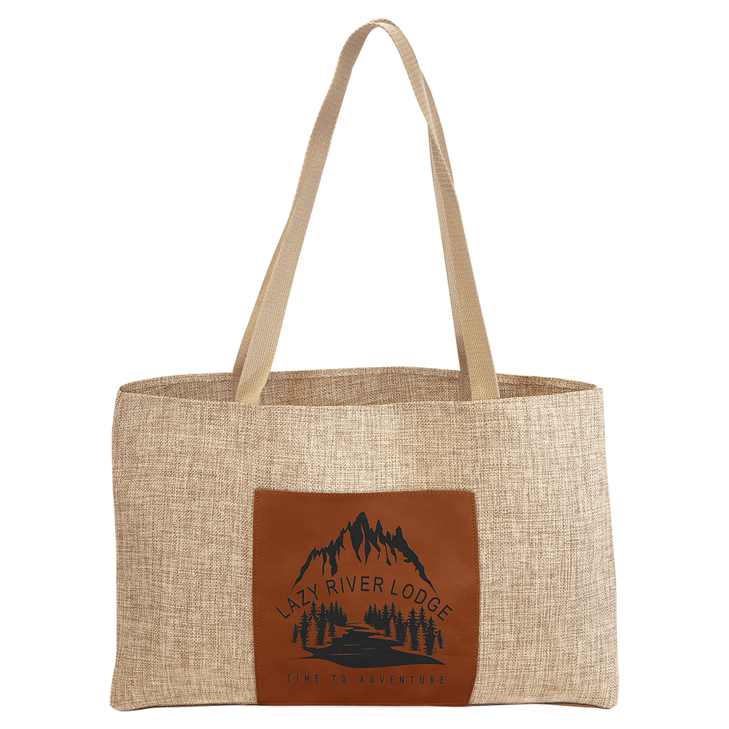 Personalized Rawhide Leatherette and Burlap Tote Bag