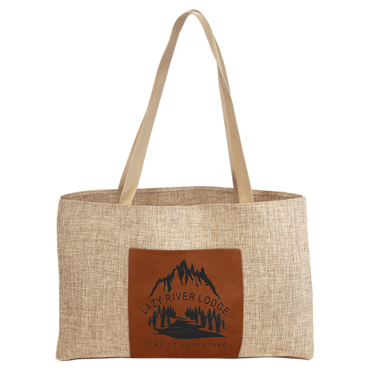 Personalized Rawhide Leatherette and Burlap Tote Bag