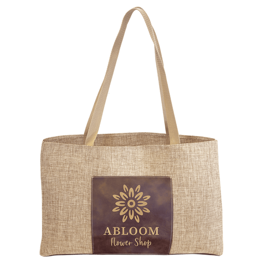 Personalized Rustic/Gold Leatherette and Burlap Tote Bag