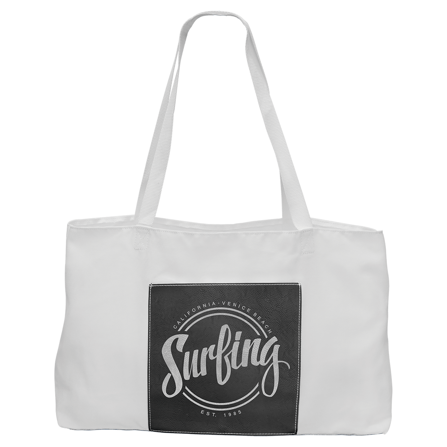 Personalized Black/Silver Leatherette and Canvas Tote Bag
