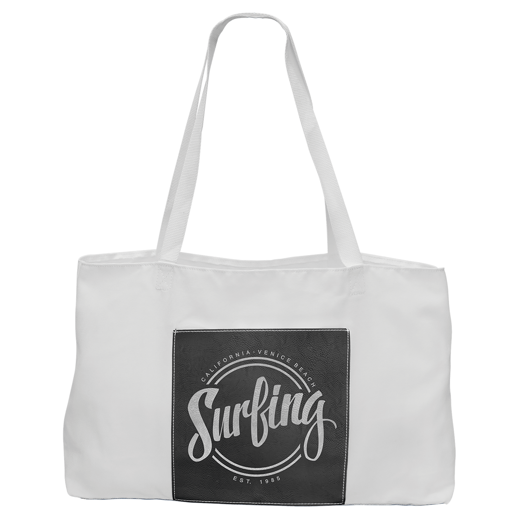 Personalized Black/Silver Leatherette and Canvas Tote Bag