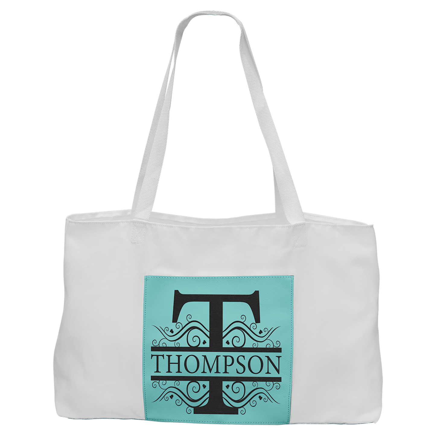 Personalized Teal Leatherette and Canvas Tote Bag