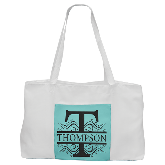 Personalized Teal Leatherette and Canvas Tote Bag