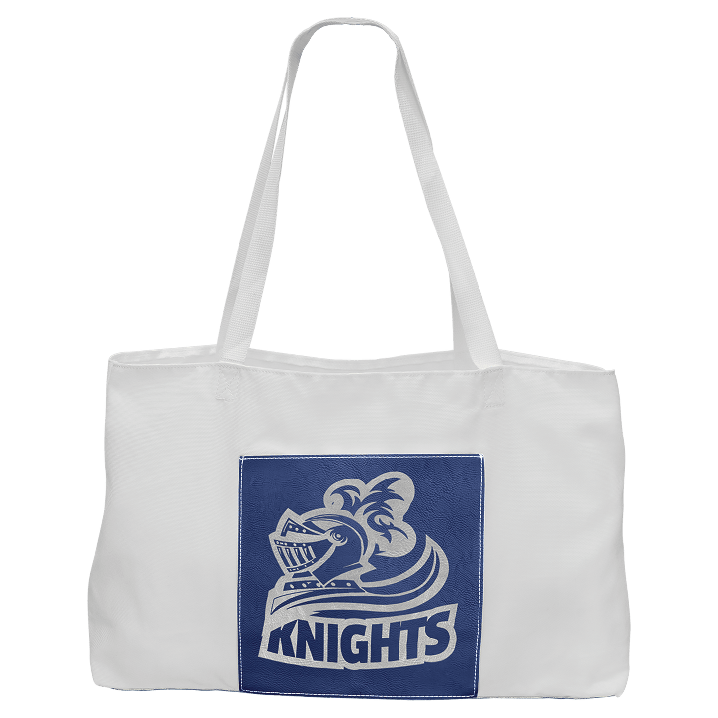 Personalized Blue/Silver Leatherette and Canvas Tote Bag