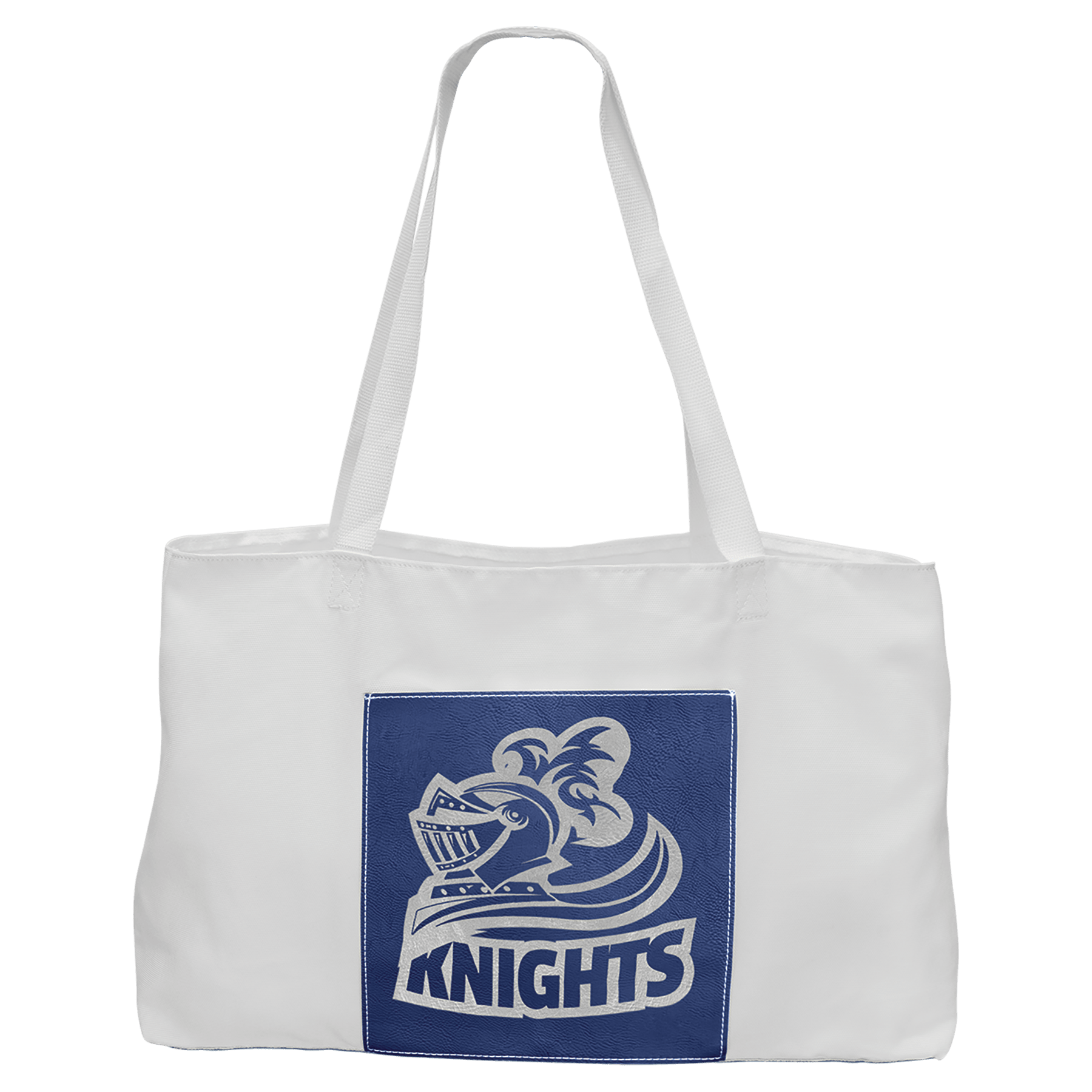 Personalized Blue/Silver Leatherette and Canvas Tote Bag