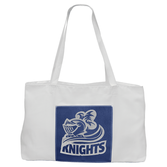 Personalized Blue/Silver Leatherette and Canvas Tote Bag