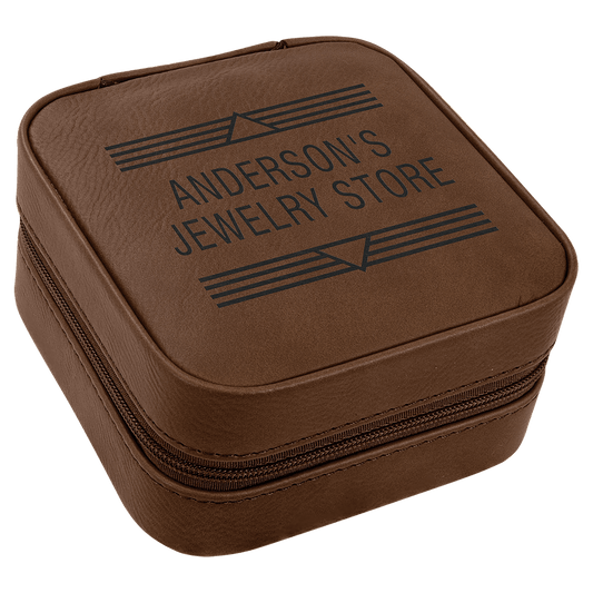 Personalized Dark Brown Leatherette Travel Jewelry Box